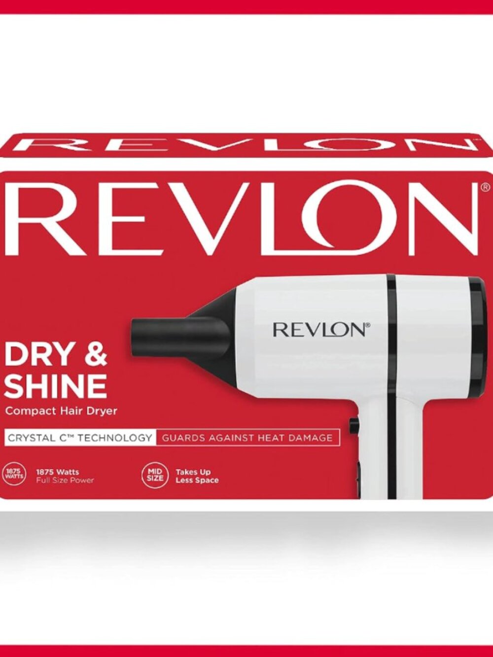 Revlon Crystal C + Ceramic Compact Hair Dryer | Long-Lasting Shine and Less Friz